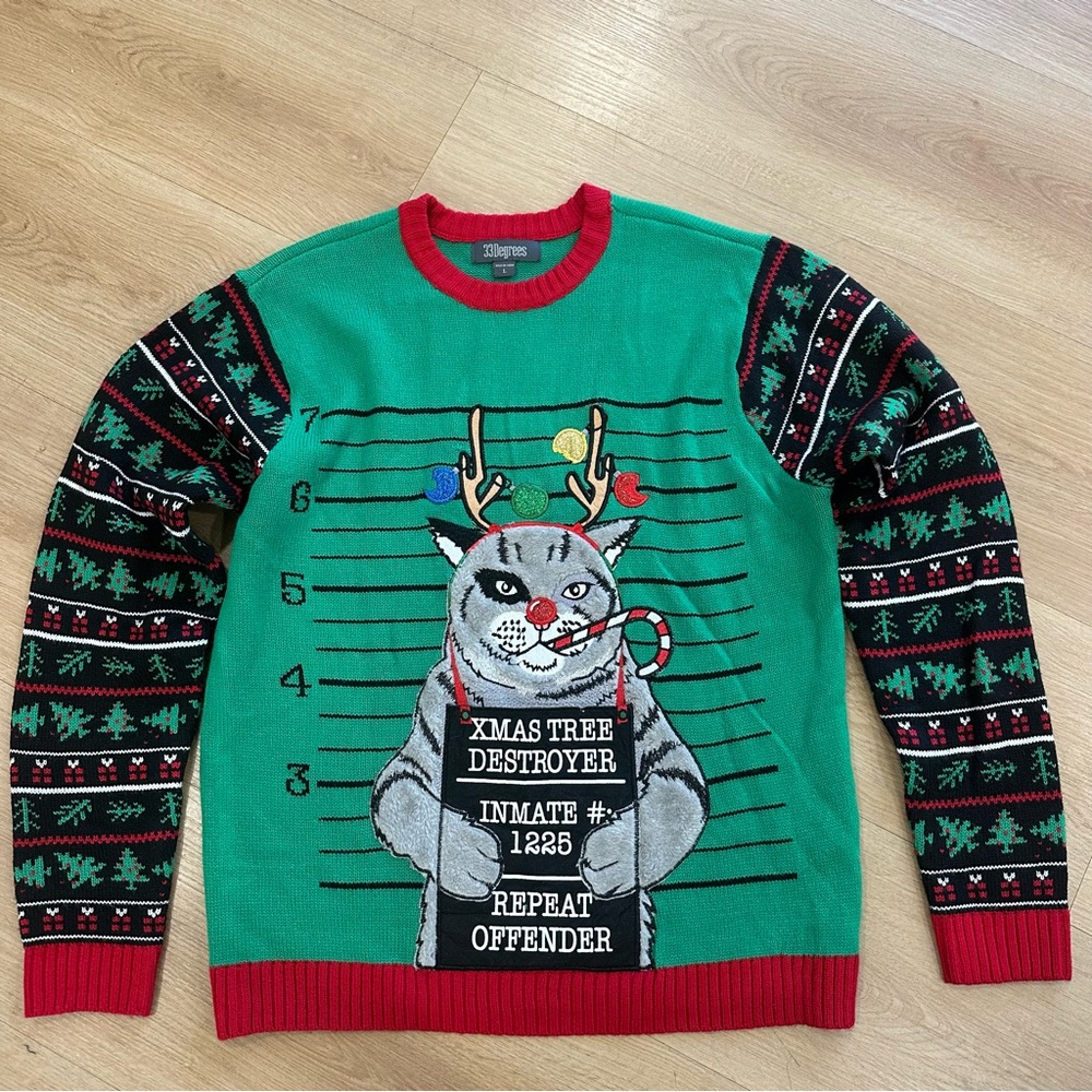 33DEGREES UGLY CHRISTMAS SWEATER* GRUMPY CAT* CHILDLESS CAT LADY